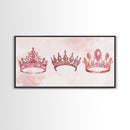 Pink Crown Trio Canvas Print Whimsical Art Princess Aesthetic Dorm Decor Light Pink Art Bedroom or Living Room Artwork Gift Idea