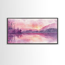 Sunset Landscape Art Framed Canvas Print Pink Orange Wall Art Living Room Art Panoramic Painting Above Couch Art Coastal Decor