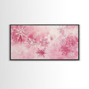 Winter Snowflake Motif with Pink Christmas Wall Art Aesthetic on Framed Canvas Print, Holiday Living Room or Bedroom Decor