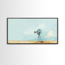 Minimalist Windmill Landscape Framed Canvas Print Above Couch Rustic Wall Art Coastal Inspired Bedroom Decor Horizontal Wall Art Idea