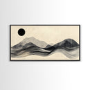 Abstract Mountain Landscape Framed Canvas Print, Wabi Sabi Wall Art Minimalist Decor, Rustic Line Art Idea Bedroom Artwork Vertical Design
