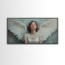 Heavenly Grace Framed Canvas Print with Angel Art Prints and Whimsical Art for Light Pink Wall Art and Romantic Home Decor