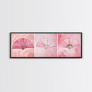 Trio of Elegant Fans Canvas Print, Minimalist Boho Pink Artwork, Oriental Fan Wall Art for Bedroom, Light Pastel Wall Decor Idea