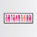 Vibrant Lipstick Shades Canvas Print, Pink Makeup Wall Art, Feminine Bedroom Decor, Whimsical Beauty Room Artwork Gift Idea
