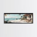 Tropical Beach Framed Canvas Print Coastal Landscape Art Nautical Decor Relaxing Living Room Wall Art Panoramic Seascape Painting