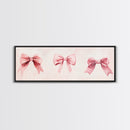 Light Pink Wall Art Canvas Print with Bows Decor, Minimalist Painting, Bedroom Art, Horizontal Abstract Artwork for Living Room