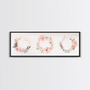 Wildflower Wreath Painting Framed Canvas Print in Pastel Pink and Green, Vertical Rustic Farmhouse Artwork, Botanical Gift Idea
