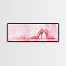 Light Pink Wall Art Framed Canvas Print Featuring Elegant High Heels, Feminine Bedroom Decor, Fashion Artwork Above Bed Idea