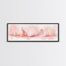 Shell Painting Framed Canvas Print Featuring Coastal Shells in Pastel Pink, Nautical Decor Idea, Horizontal Coastal Artwork