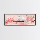 White Dove Painting on Cherry Branch, Canvas Print, Cherry Blossom Art, Bedroom Aesthetic, Whimsical Decor, Spring Wall Art Style