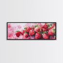 Framed Canvas Print of Bright Strawberry Botanical Prints in Pink for Rustic Kitchen Wall Art or Farmhouse Dining Room Decor