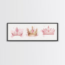 Framed Canvas Print of Elegant Crowns in Pink and Gold Perfect Gift Idea or Dorm Room Light Pink Wall Art with Royal Aesthetic