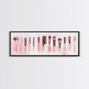 Framed Canvas Print of Makeup Brushes and Combs in Pink Ideal Gift Idea with Whimsical Art for Vanity or Beauty Room Wall Decor