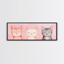 Framed Canvas Print of Whimsical Cat Portraits in Pink Shades Featuring Cute Wall Art for Pet Lovers’ Room or Playful Dorm Decor