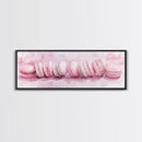 Whimsical Macarons Pink Wall Art Framed Canvas Print Extra Wide Horizontal Dessert Painting Food Review Kitchen Art