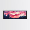 Forest Sunset Framed Canvas Print, Moody Evening Sky Painting, Smoky Mountain Landscape Art, Living Room or Bedroom Wall Decor