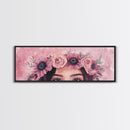Floral Crown Canvas Print Pink Rose Painting Goddess Art Print Feminine Wall Art Botanical Artwork Whimsical Framed Bedroom Art