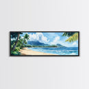 Serene Coastal Landscape Framed Canvas Print - Vibrant Hawaii Art, Nautical Beach Wall Decor, Panoramic Ocean Painting, Living Room Art