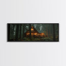 Warm Forest Cabin Framed Canvas Print, Rustic Decor Wall Art, Cozy Woodland Scene Painting, Moody Autumn Landscape, Living Room Art Piece