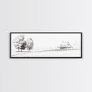 Rustic Farmhouse Framed Canvas Print, Black and White Landscape Art, Above Sofa Wall Art Minimalist Living Room Country Decor