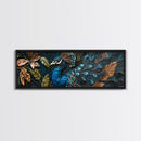 Blue Peacock Framed Canvas Print Chinoiserie Style Mosaic Wall Art Boho Rustic Decor Living Room Feature Art Print