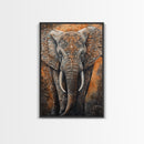 Indian Elephant Art Framed Canvas Print – Kerala Mural Painting, Sacred Geometry Decor, Ganesh Wall Art, Rustic Boho Living Room Art