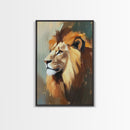 Lion Profile Oil Painting Framed Canvas Print – African Inspired Wildlife Art, Rustic Decor Above Bed Wall Art, Gift Idea Living Room