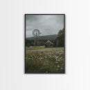 Framed Canvas Print Windmill Wall Art Rustic Barn Landscape Farmhouse Decor Above Couch Country Artwork Gift Idea Living Room Art