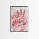 Elegant watercolor crowns and roses painting, framed canvas print, rose painting, goddess art print, chic pink wall art for living room