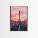 Eiffel Tower Sunset Framed Canvas Print Paris Landscape Painting French Cityscape Wall Art Bedroom Decor Romantic Gift Pink Orange Art