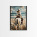 Rustic Horseback Beach Scene Canvas Print Coastal Cowgirl Wall Art Rustic Decor Western Art Nautical Decor Bedroom Living Room Accent