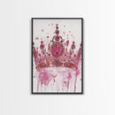 Regal jeweled crown painting featuring framed canvas print, moody art, pink wall art for dorm, unique goddess art print decor