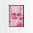 Stylish pink sunglasses painting featuring framed canvas print, pink wall art, boho art, above sofa art, modern living room decor