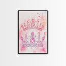 Twin jeweled crown painting featuring framed canvas print, whimsical art, light pink wall art, goddess art print, gift idea decor