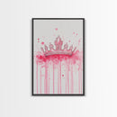 Pink Crown Canvas Print Framed Royal Aesthetic Art Whimsical Wall Art Light Pink Accent Bedroom or Living Room Rustic Decor Gift