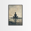 Meditative Silhouette Canvas Print with Wabi Sabi Art, Minimalist Zen Wall Art, Neutral Sage Green Decor, Yoga Art for Relaxation