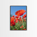Vibrant Poppy Field Framed Canvas Print, California Poppy Art, Rustic Landscape Wall Art, Bedroom Art, Farmhouse Living Room Decor