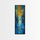 Autumn Reflection, fall painting, birch tree art, mountain painting, rustic wall art, panoramic art, Framed Canvas Print