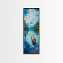 Tranquil Lake, lake Tahoe art, above bed wall art, pine tree art, mountain painting, gift idea for him, Framed Canvas Print