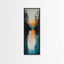 Sunset Reflection, coastal painting, pink orange wall art, lake Tahoe art farmhouse art, Framed Canvas Print, panoramic art