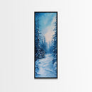 Winter Path, snowy pine tree art, moody art, Christmas wall art, wabi sabi art, landscape painting, Framed Canvas Print