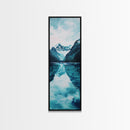 Glacier Lake, mountain painting, blue and green wall art, smoky mountain art, minimalist art, vertical wall art, Canvas Print