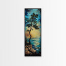 Windblown Pine, Ocean Painting, Moody Art, Coastal Landscape, Nautical Decor, Framed Canvas Print, Bedroom Art
