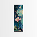 Lotus flower, teal wall art, botanical prints, wildflower painting, moody art, vertical wall art, canvas print, living room art