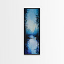 Misty Lake, Dark Forest, Moody Art, Landscape Painting, Minimalist Art, Blue and Green Wall Art, Framed Canvas Print, Vertical Wall Art