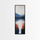 Misty Lake, smoky mountain art, landscape painting, wabi sabi wall art, moody art, blue and green wall art, Framed Canvas Print