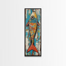 Koi fish painting, colorful fish art, nautical decor, rustic art, coastal cowgirl wall art, tall narrow art, canvas print
