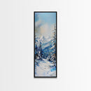 Snowy Mountain Path, winter landscape painting, mountain painting, pine tree art, rustic wall art, framed canvas print