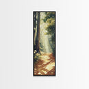 Forest Path, Sunlit Trees, Woodland Art, Framed Canvas Print, Landscape Painting, Tall Narrow Art, Rustic Décor