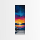 Sunset Over Water, Lake Tahoe Art, Bold Colors, Framed Canvas Print, Tall Narrow Art, Boho Art, Above Bed Wall Art, Panoramic Art